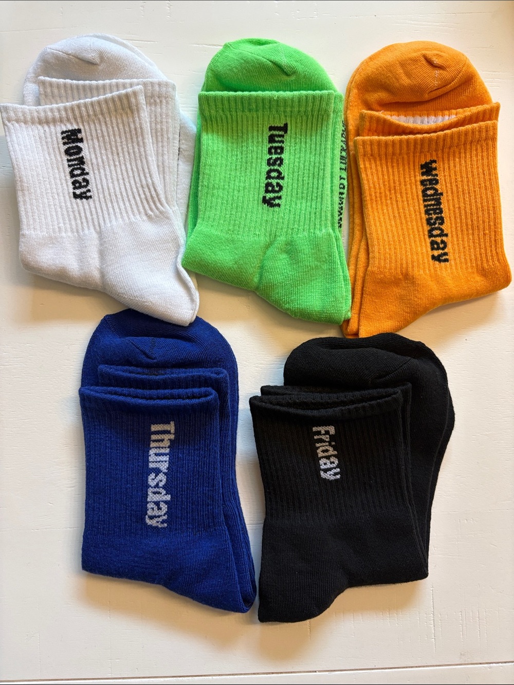 Women’s Weekday Crew Socks - 5-Pack (White, Green, Orange, Blue, Black)